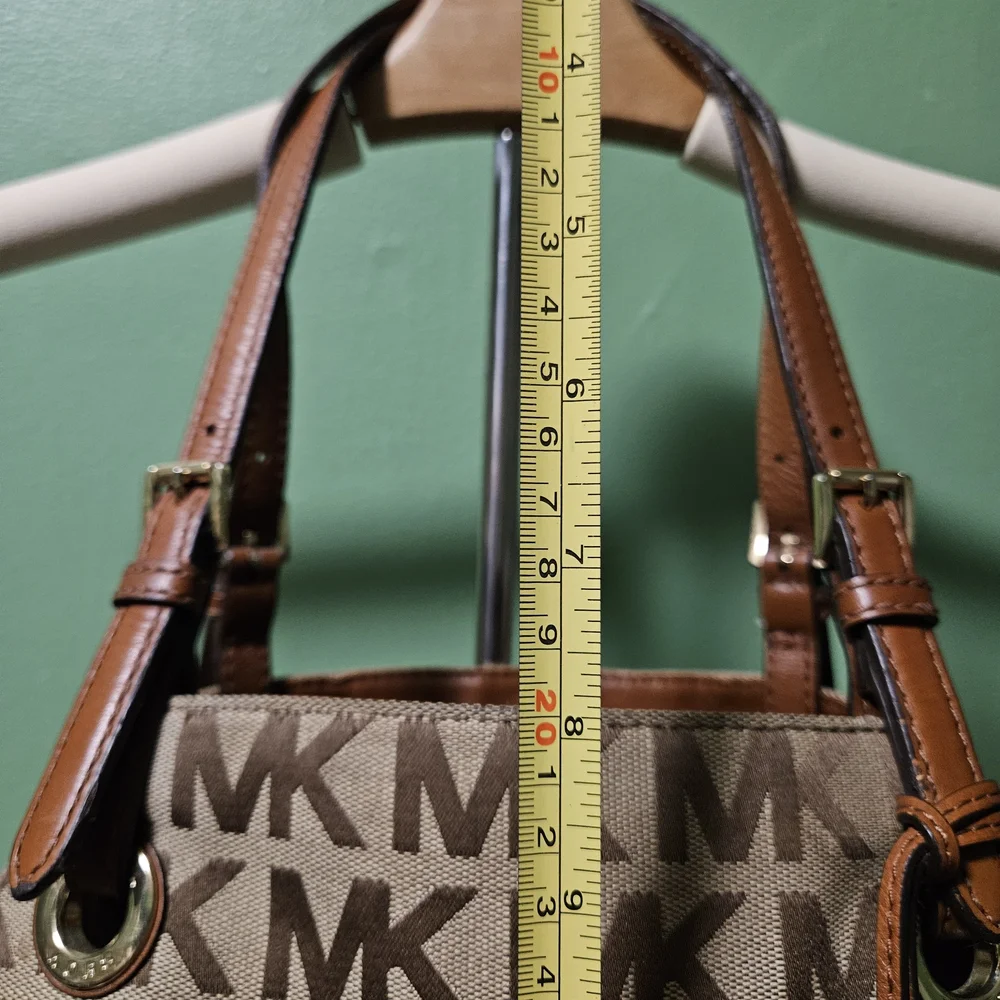 MICHAEL‎ KORS BROWN MEDIUM CARRYALL TOTE JET SET TRAVEL GRAPHIC LOGO BAG - Picture 7 of 16
